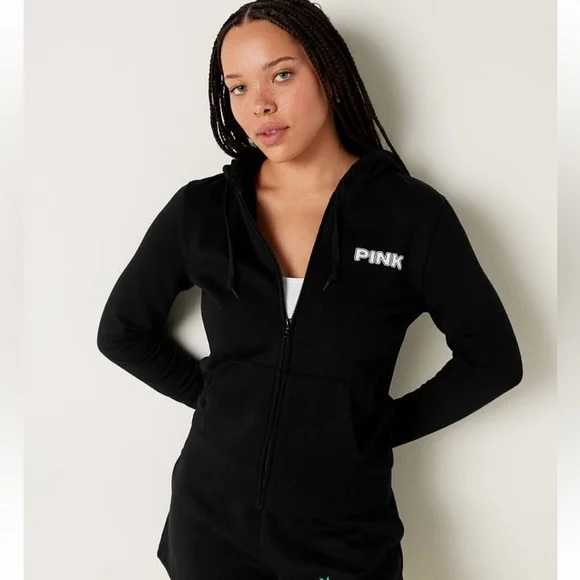 Vs Victorias Secret Pink Perfect Full Zip Hoodie Sweater Jacket Top Tropical M - Picture 2 of 7